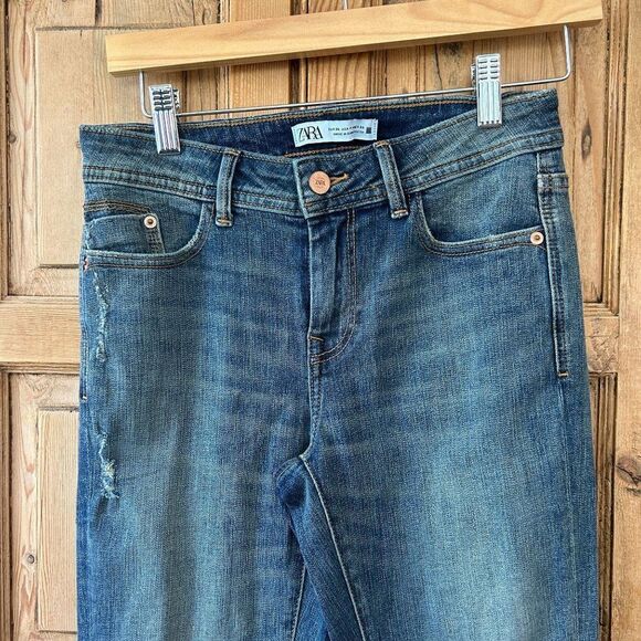 Zara Women's‎ Size 4 Basic Slightly Distressed Raw Hem Skinny Jeans Blue Denim - Picture 2 of 11